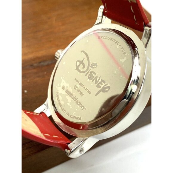 Disney Mickey Mouse Women's Watch Silver Tone Case 38mm Red Leather Band… - Picture 7 of 14